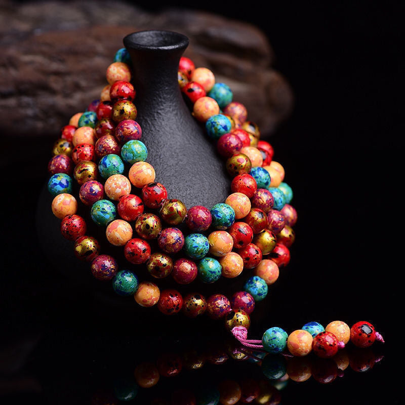 Vibrant Resin Bead Bracelet with Gold Speckles