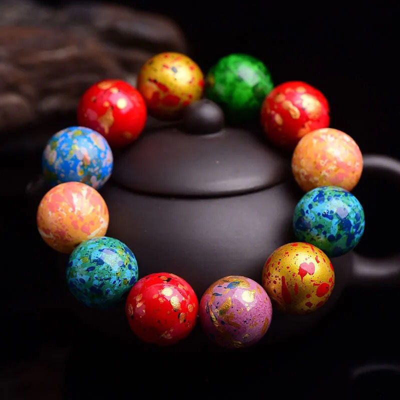 Vibrant Resin Bead Bracelet with Gold Speckles