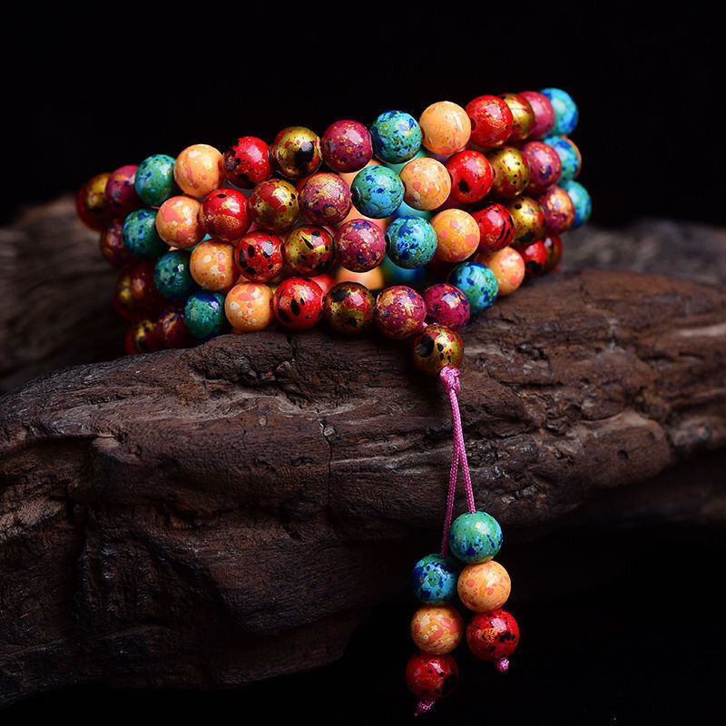 Vibrant Resin Bead Bracelet with Gold Speckles