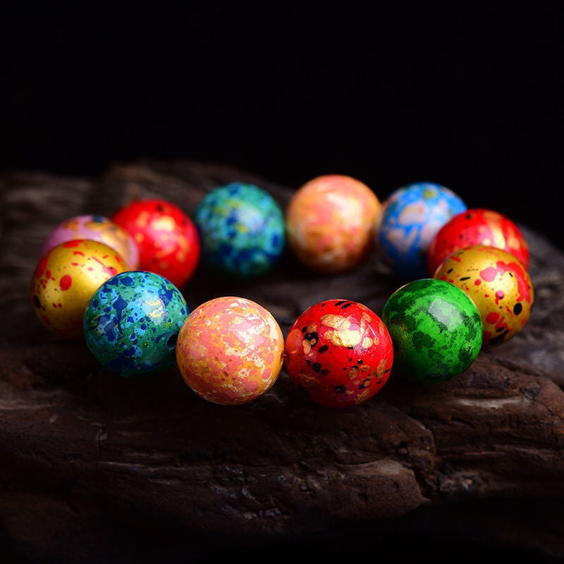 Vibrant Resin Bead Bracelet with Gold Speckles