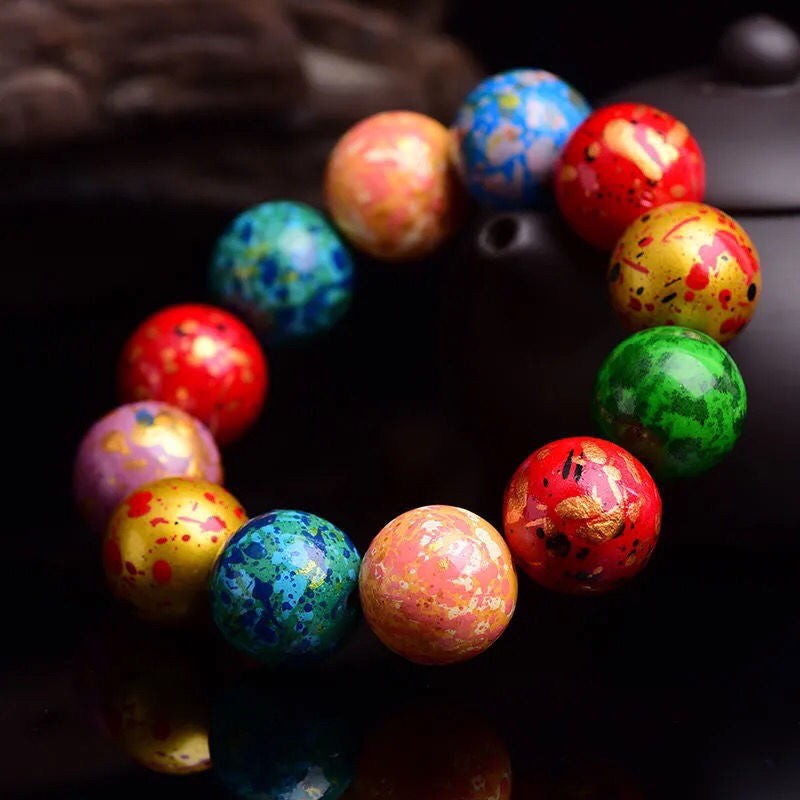 Vibrant Resin Bead Bracelet with Gold Speckles